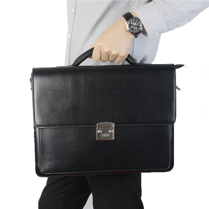 Business Men Briefcase Wholesale Theftproof Black Ol Handbag Pu Leather Hardware Multi-pocket Hand Briefcase With Code Lock