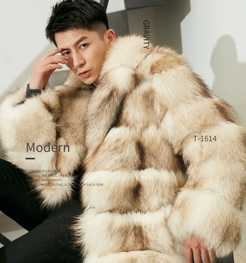 Finland imported SAGA-grade fox fur coat men's 2022 new light luxury hooded fur coat winter