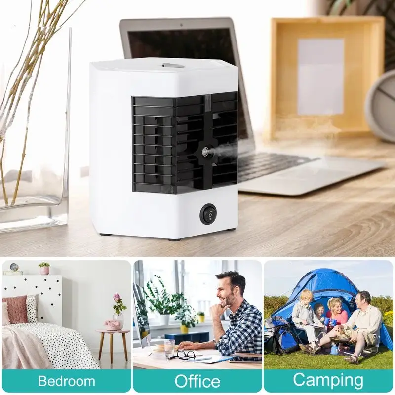 Small Desktop Table Quiet Portable Ac Mini Personal Space Air Cooler Fan with 7 Colors LED Light