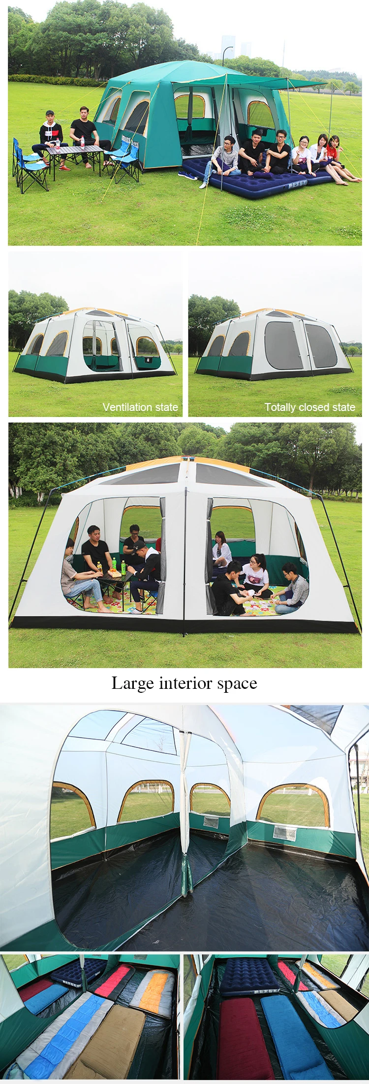 Hot Sale Folding Large Luxury Family Tent 8-12 Persons Waterproof Tent ...