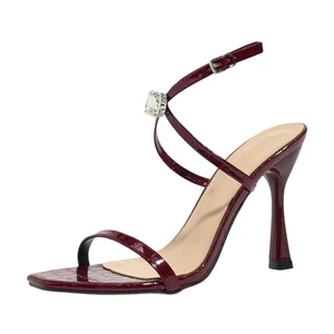 ODM OEM Sandal Femm Heel for Ladi Sandalia De Mujer 2026 New Crystal Buckle Strap High Heel Sandals Large Size 35 43 Square Toe