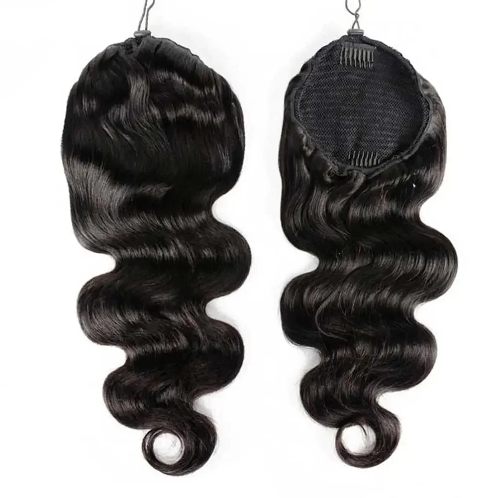 Extensii de păr cu clips și șnur, ondulate, cu coadă de cal, 100% păr uman natural, pentru femei de culoare_voghion.com