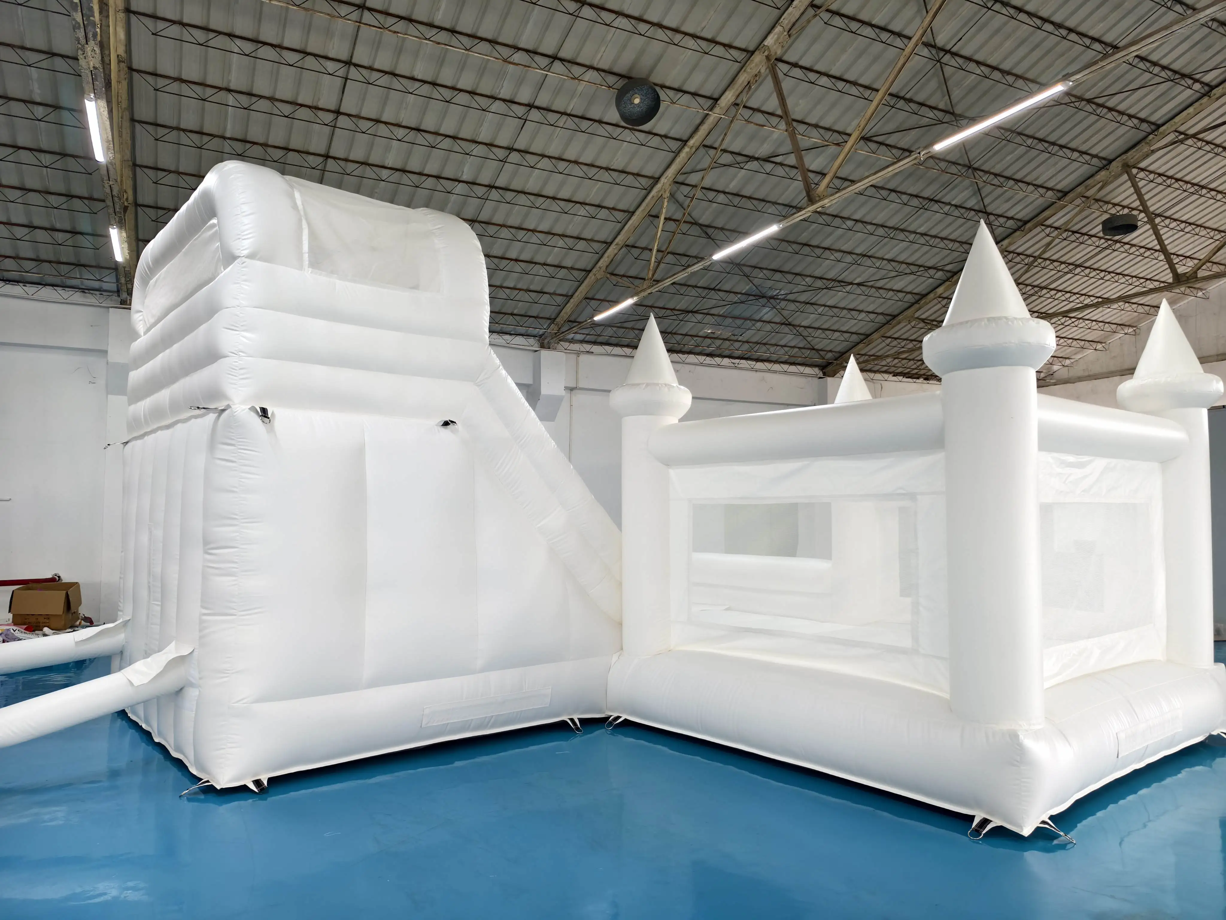 Commercial combo white bounce house with slide and ball pit inflatable bouncer amusement equipment for kids party