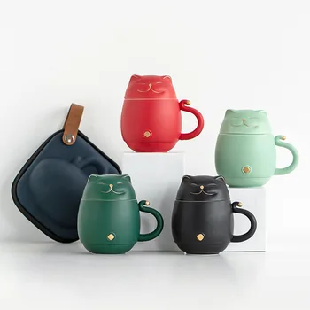 Travel Portable Tea Set Smiley Cat Shape Teapot Set Ceramic Mini Gongfu Mug Cups Teapot Infuser Set