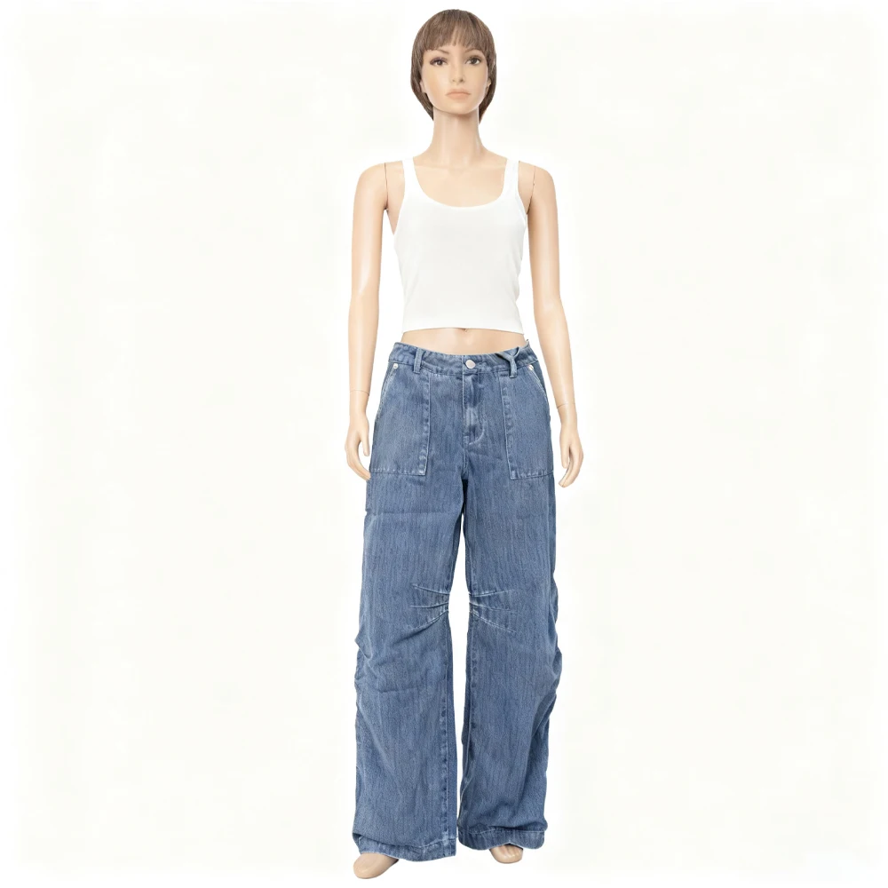 Customized Baggy Wide- Leg Culotte Jeans Striped Balloon Denim Jeans