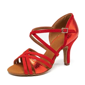 Women's Genuine Leather Outsole High-Heeled Ballroom Latin Dance Shoes Wear-Resistant Indoor Tango Performance Shoes