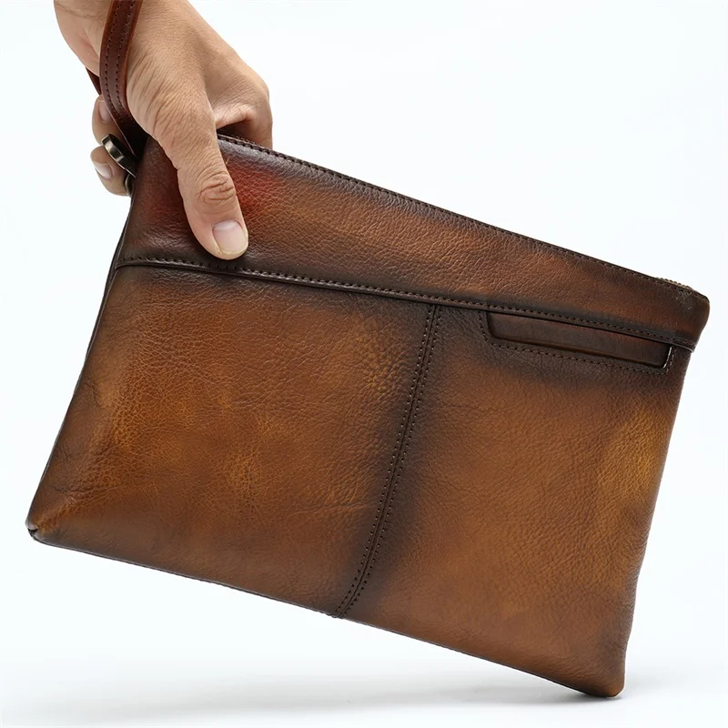 Mens' Vintage Genuine Leather Clutch Purse Men Business Clutch Hand Bag  Cowhide Wallet