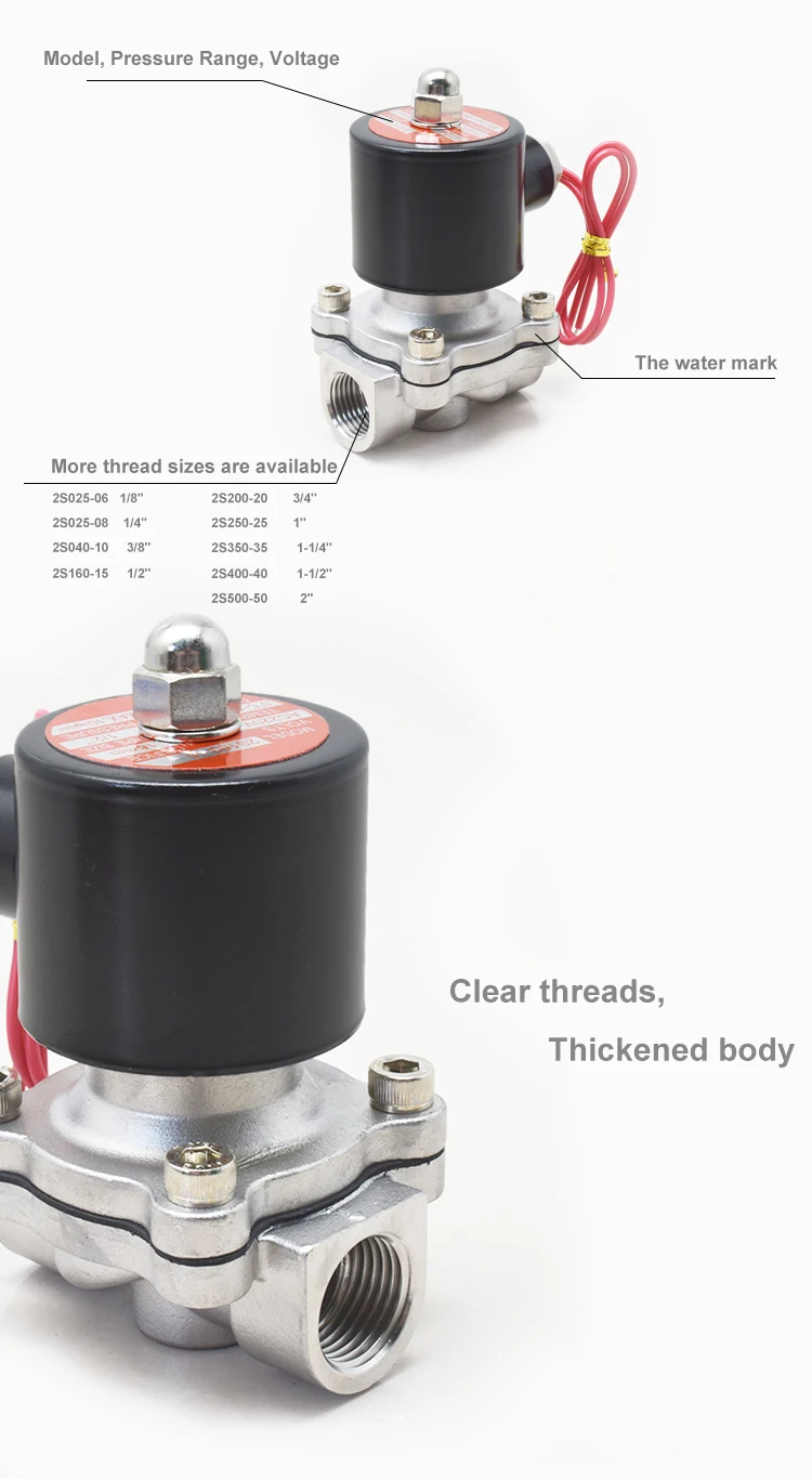 Électrovanne miniature à 2 voies en acier inoxydable normalement fermée SS304 2S160-15 G 1/2 DC 24 V 12 V AC 110 V 220 V