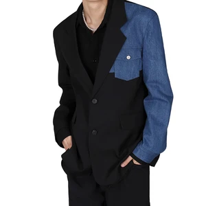Custom Wholesale Men Casual Denim Patch Suit Blazer Jackets  Two Button Lightweight Unlined Sport Coat