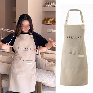 Metal Snap Khaki Women Coffee Shop Chef Apron Kitchen Nail Tech Khaki Nails Apron Custom logo