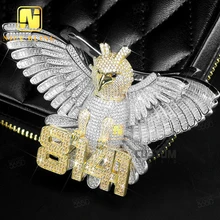 High End 3D Design Eagle Bird Animal Jewlery Custom Moissanite Pendant Iced Out Full Diamonds Jewelry Necklace