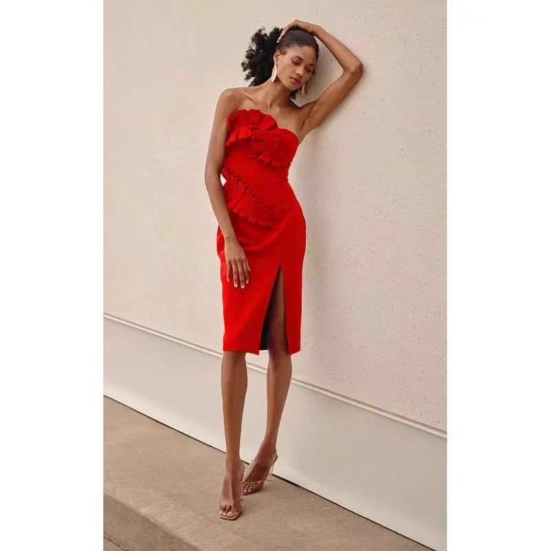 Lexin Christmas Style Ruffles Red One Shoulder Slit Fitting Evening Ladies Midi  Dress Newest Dress For 2022 New Year - Buy Christmas Style Ruffles Red For  Ladies,One Shoulder Slit Fitting Evening Ladies