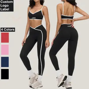 2PCS Contrast Color Sports Set Quick-Drying Gym Set Women Yoga Suit Running Sport Bra + Stretch Workout Leggings Yoga Clothing