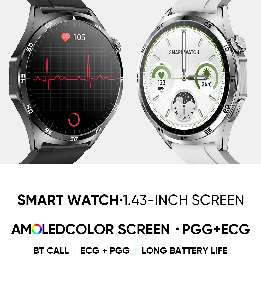 Mt300 Ecg+ppg Amoled Screen Ai Voice Assistant Bt Call Smart Watch ...