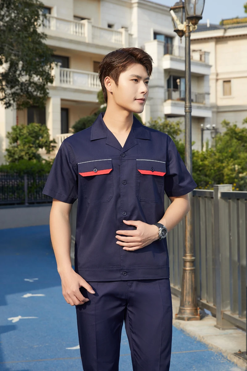 Summer men thin long short-sleeved site workshop workwear sets labor protection clothing constructio