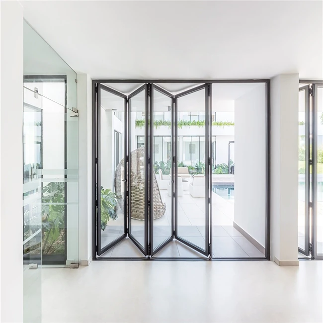 Accordion Sliding Awning Window Sliding Folding Doors Aluminium Door with Fly Screen for Patio Use Interior Glass Foldable 1set
