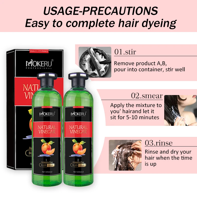 500ml*2 Crystal Black Hair Color Gel Natural Ingredients Long Lasting