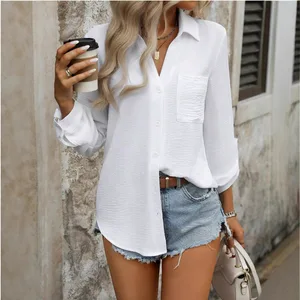 2026 Spring Autumn European American Foreign Trade Women's Clothing Shoulder Shirt Casual Long Sleeve Elastic Anti-wrinkle Lapel