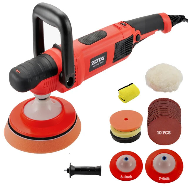 100V-240V ZOTA Customizable Rotary Polisher, 1200W Double Torque 6-inch/7-inch Car Polisher, 6 Variable Speed 1100-3050RPM
