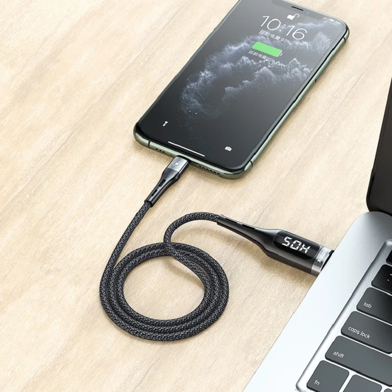 Remax RC-096 ультра-прозрачная Usb электроэнергии Дисплей смарт Кнопка type-c для быстрой с автоматическим отключением молнии металлический корпус кабель для передачи данных