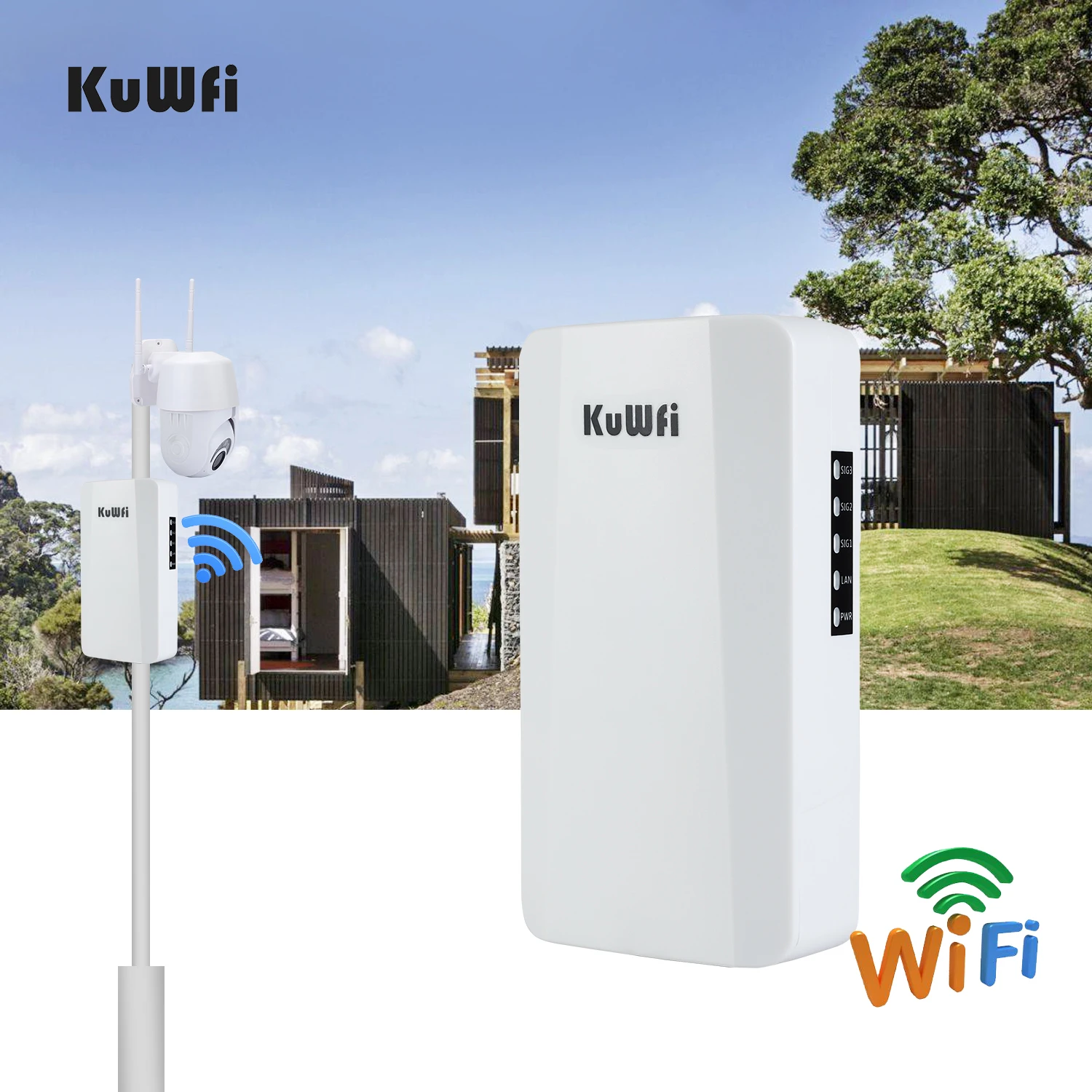 IP65 Waterproof KuWFi WiFi Bridge Outdoor 300Mbps Wireless CPE WiFi Extender wireless AP Point to Point Wireless Bridge