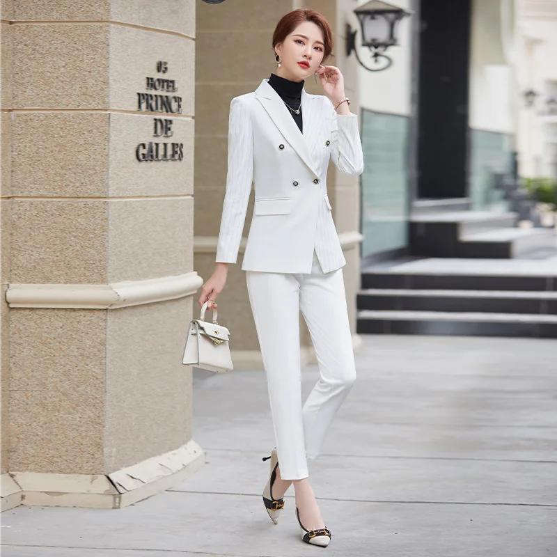 Formal Attire Piece White Suit Womens 2-Piece Striped Formal Suit