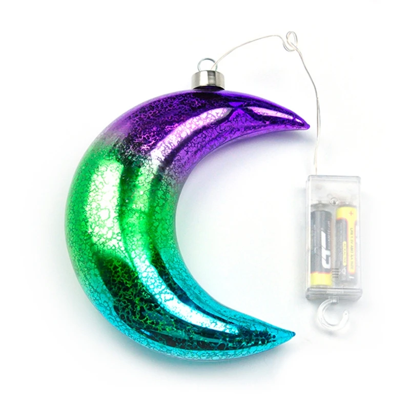 Wholesale personalized mercury glass half crescent moon led light hanging Christmas ornament