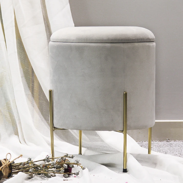 Wholesale High Quality Nordic Luxury Gold Fabric Ottoman Manufacturers Velvet Foot Stool Chair With Legs