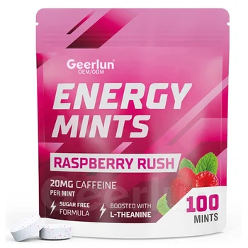 Hot Selling Nootropic Supplements Energy Caffeine Mints L-theanine Sugar-free Raspberry Energy Mint Candy