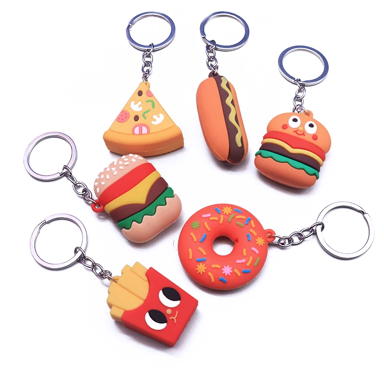 PVC Keychain Machine Custom Made Fries Food Cartoon 2d 3d Shaped Soft Rubber Keychains PVC Factory Design Wholesale Key Chain