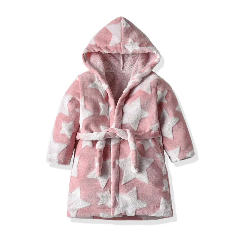 Customized Flannel Bathrobe Super Absorbent Good Quality Baby Toddler Pajama Girl Pink Bathrobe For Kids