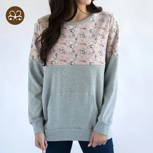 Personalise Contrasting Design Long Sleeves Pregnant Nursing Maternity Sweatshirts Crew Neck Pullover