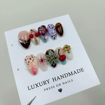 Wholesale  Hand Painted Gel Press on Nails Beautiful Luxury Customized Design Handmade Press on Nails