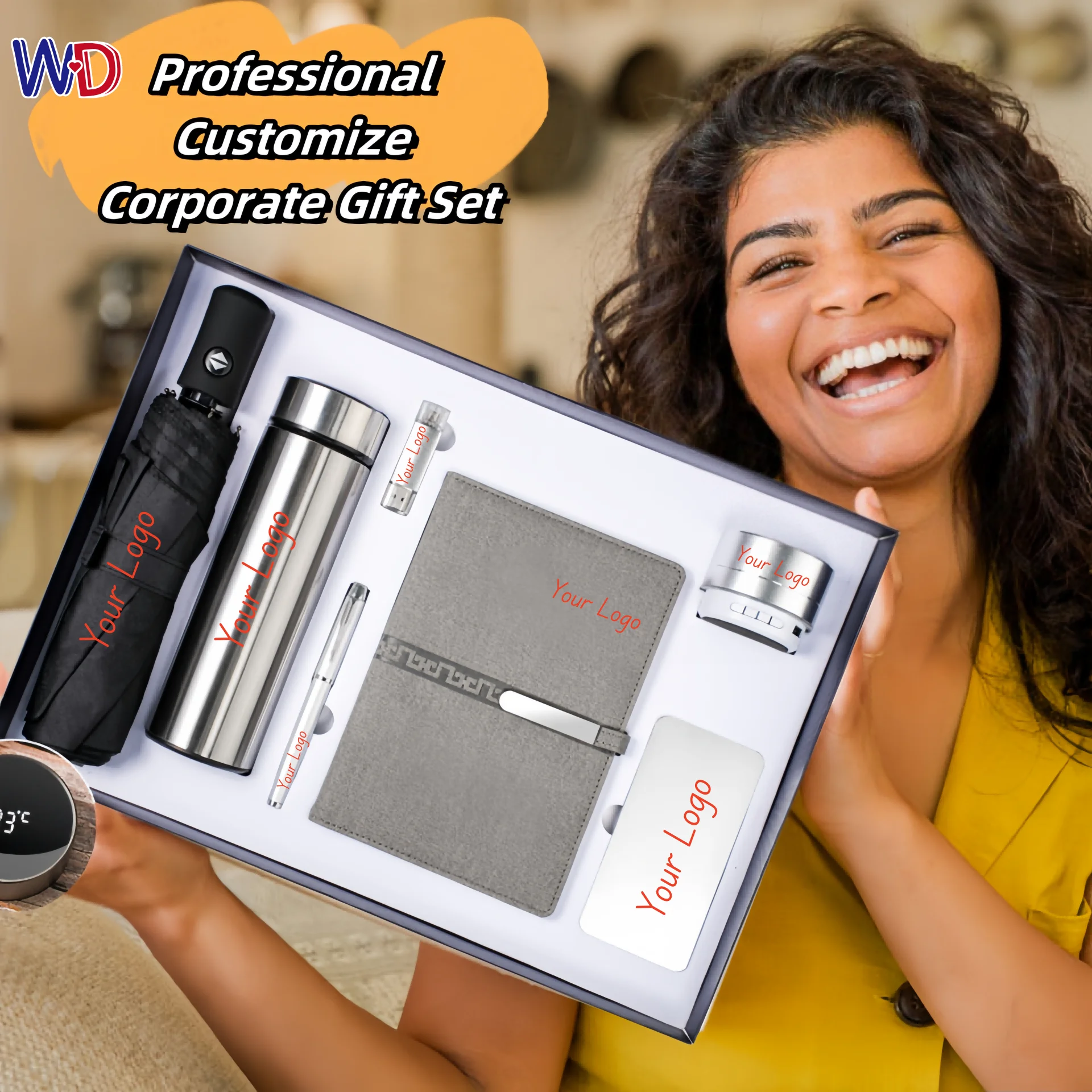 New Arrival 7 in 1 Promotional Business Flask Power Bank Umbrella Gift Set Custom Logo Luxury Set Employee Advertising Christmas