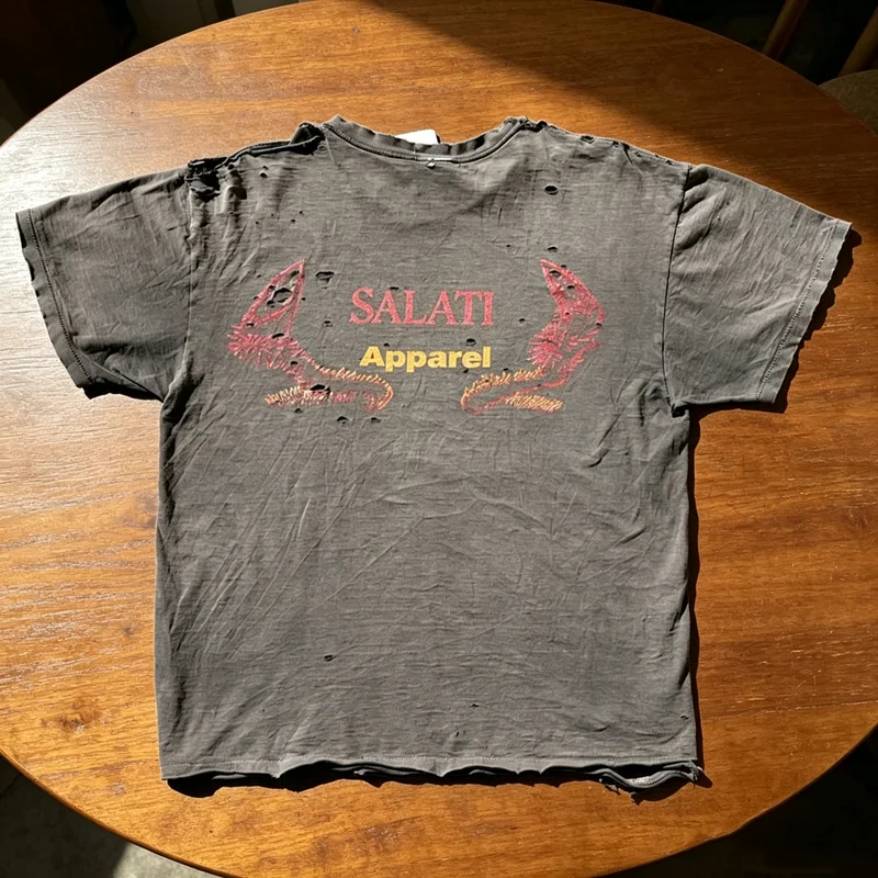 Custom Short Sleeve 100% Cotton Knitted Distressed Diamond Print Oversized Fit Cropped Acid Wash Mens T-shirt gallery 2