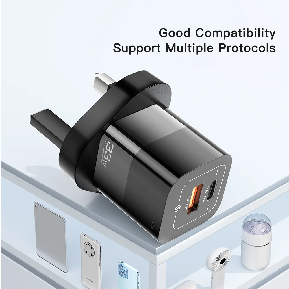 Essager 2022 Square Brick UK Plug Pd 33W Quick Charging USB Type C Ports Wall Charger With Good Quality