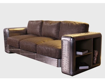 Retro Style Aviation Metal Living Room Leather 3 Seater Sofa