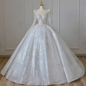 Shining Long Sleeve Ball Gown Wedding Dress Backless Sequin Wedding Dress Beading Bridal Gowns Plus Size Dresses