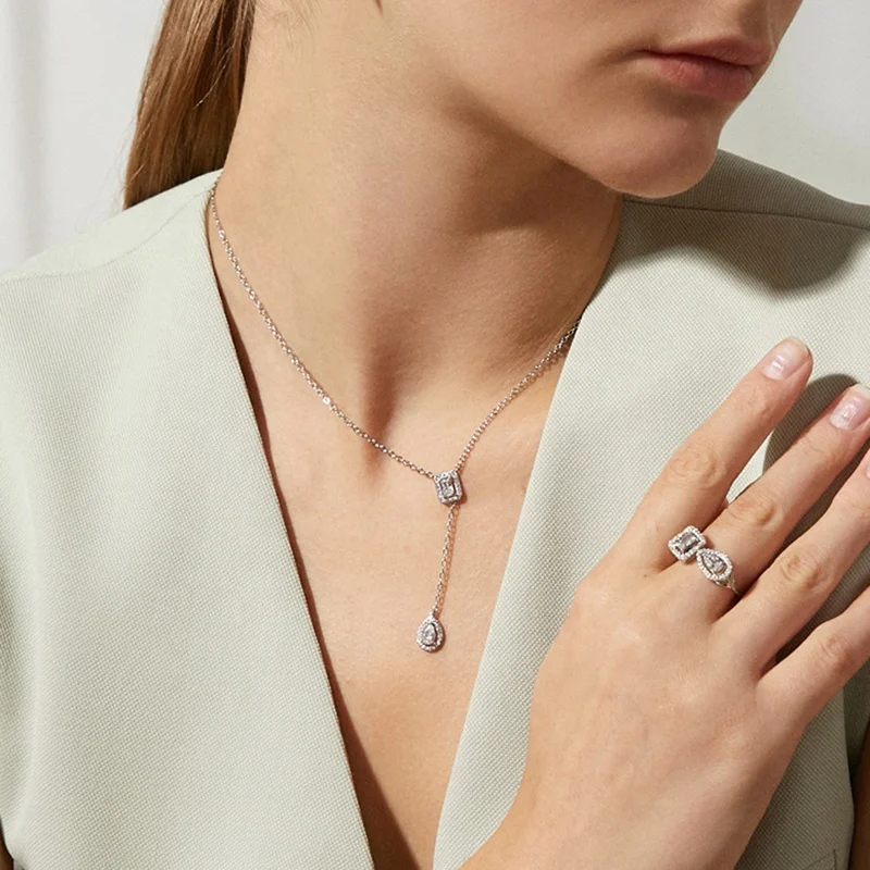 Elegant Droplet Pendant Necklace with Cubic Zirconia