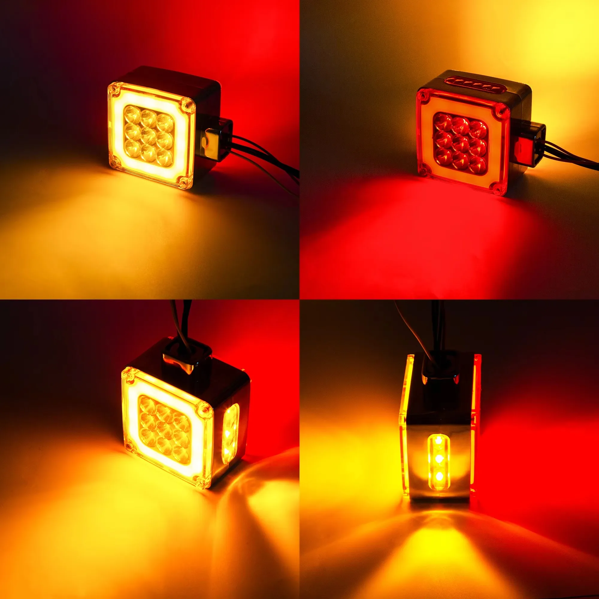 Amber/Red Double-Face Pedestal Fender Light with Stud Mount Square 39 LED Brake Turn Tail Signal Trailer Light 2