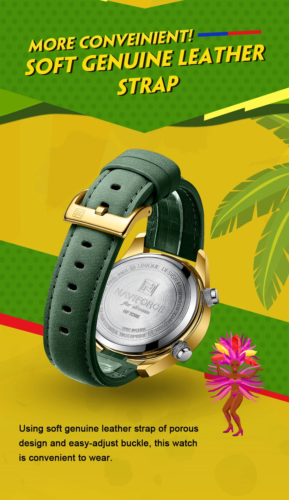 NAVIFORCE 9208 relgio Sport maschile al quarzo analogico da uomo orologi  digitali in vera pelle cinturino orologio da polso con Display luminoso