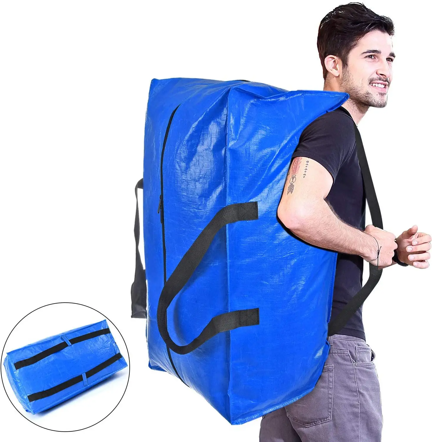 2021 Wholesale Water Proof extra Large Travel Shopping Bag Blue pp Woven Bag with Zipper