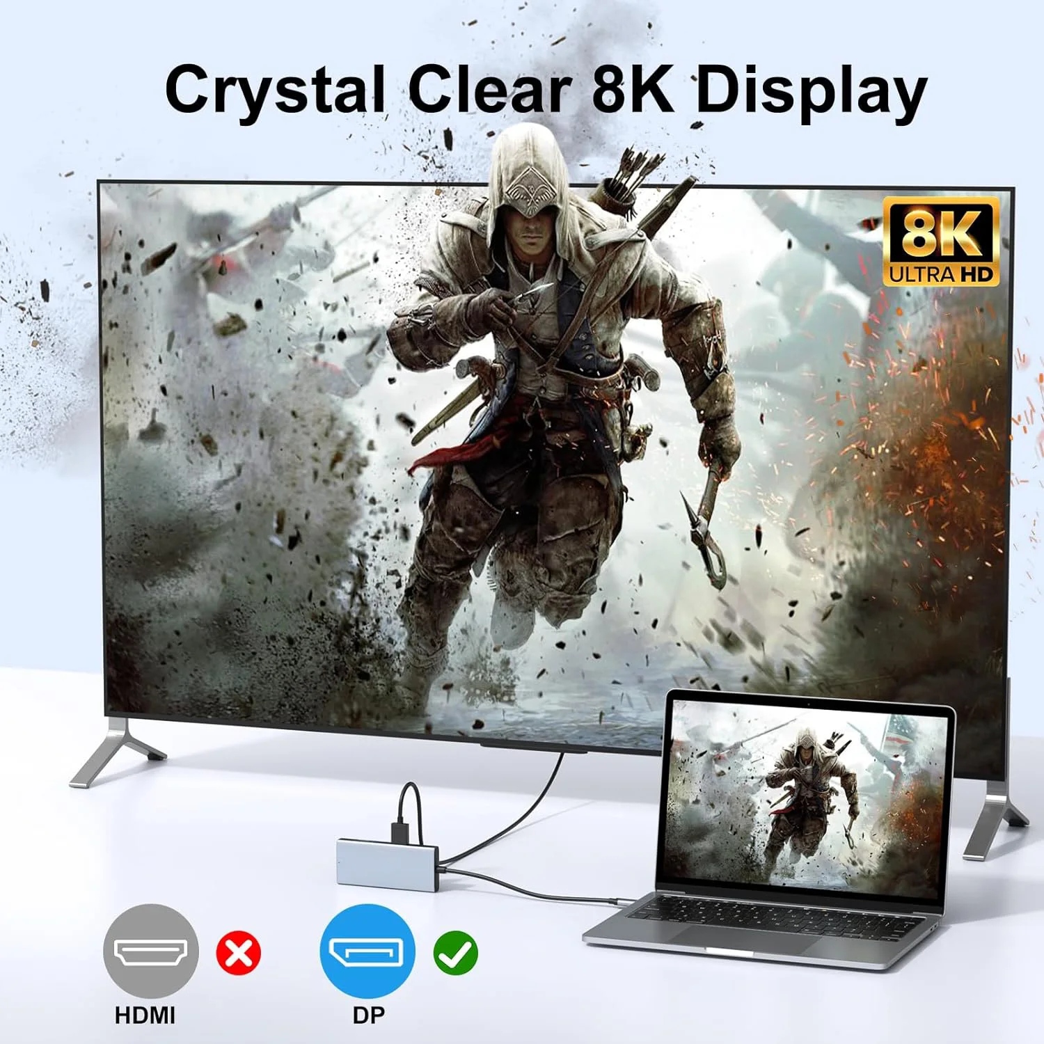 USB C to DisplayPort Adapter DP 8K@60Hz 4K@144Hz2K@240Hz USB C Dongle 7 in 1 with PD Charging 3 USB card reader for Steam Deck