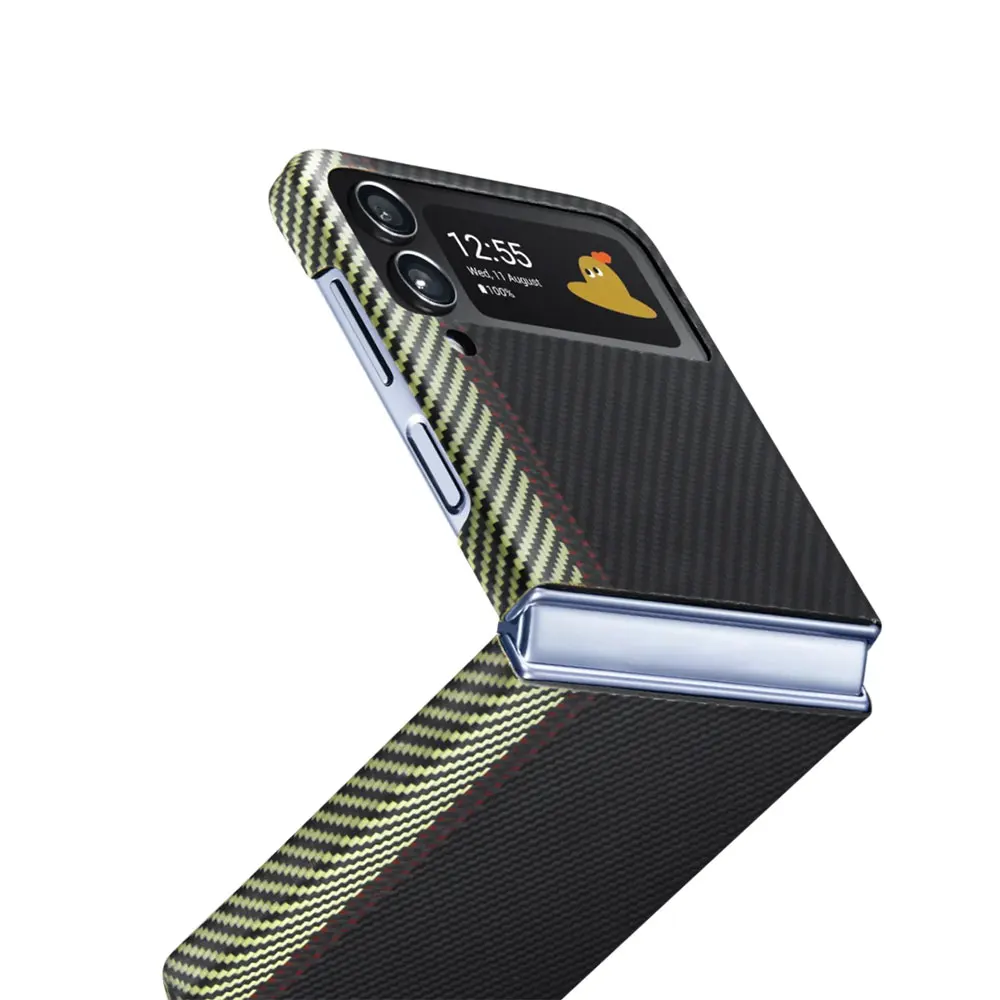 Carbon Fiber Phone Case For Samsung Galaxy Z Flip5 Flip4 Flip3 5G Flip Plain Cover Business Anti Fall Drop SJK487 Laudtec details