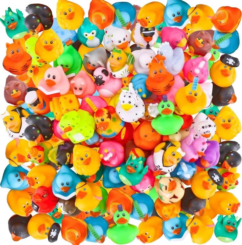 Promotional Floating Race Animal Bath Duck Printed Vinyl Baby Novelties Toys Squeaky Bath Bulk Rubber Ducks for Bathroom Use