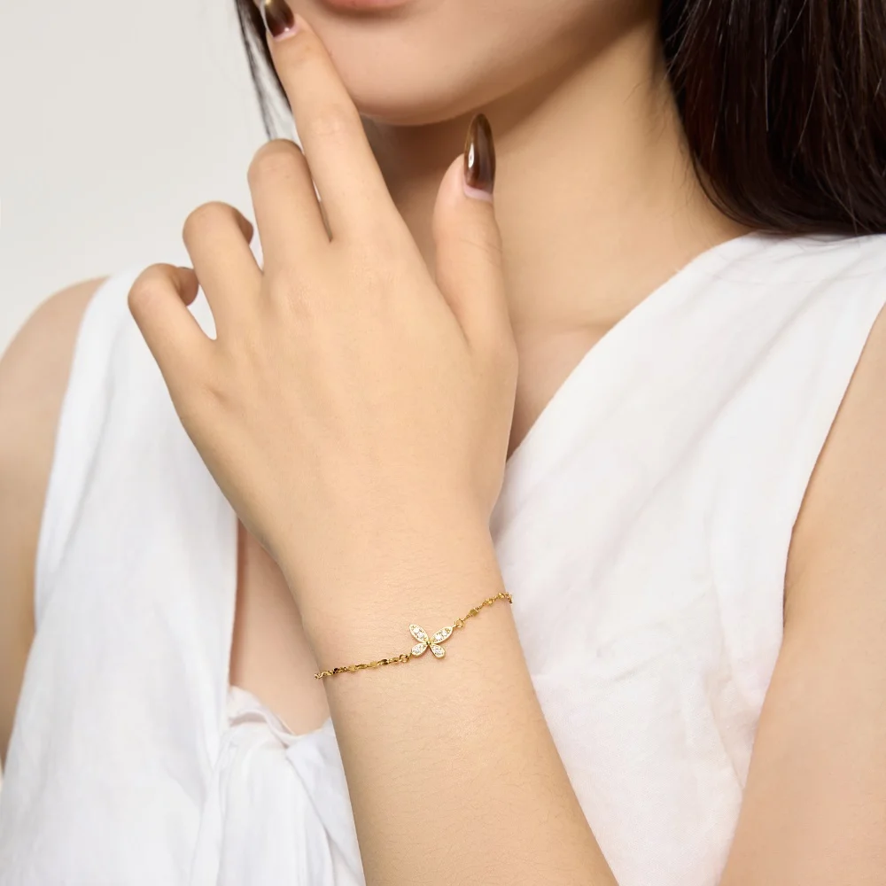 KAKODIY Elegance Exquisite Fashion 18K Gold Rhodium Plated 925 Sterling Silver Lip Chain 5A Cubic Zirconia Butterfly Pendant Bracelet Women detail 8