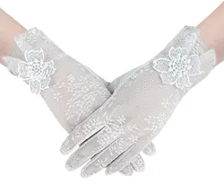 Новые солнцезащитные перчатки в горошек с сенсорным экраном ультрафиолетовая защита серые кружевные летние уличные для женщин и