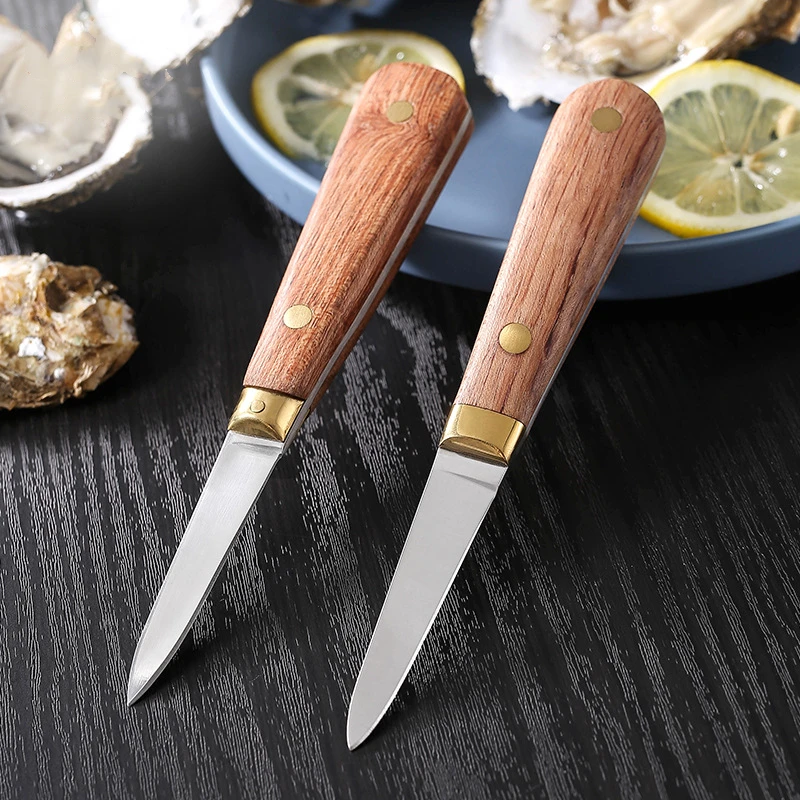 Manjia Custom Logo Premium Oysters Opener Wood Handle Stainless Steel Seafood Tool Paddy Oysters Shucker Open Shucking Knife