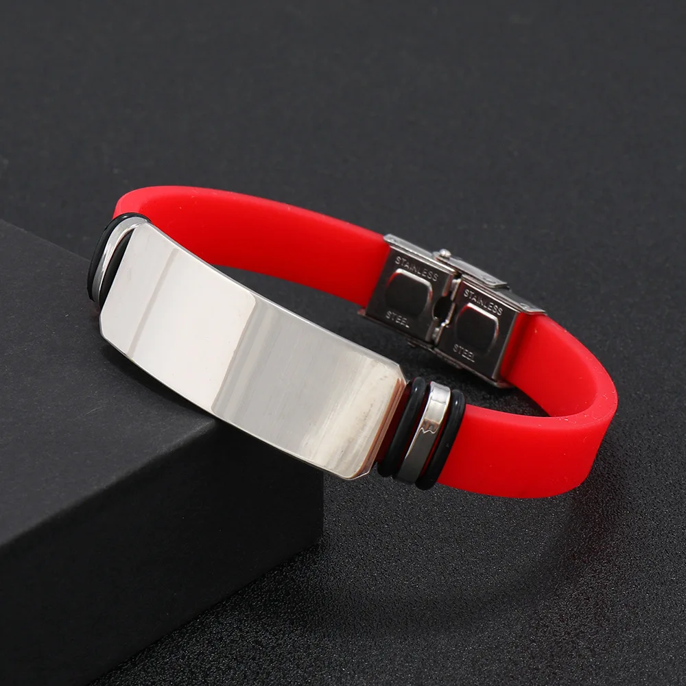 Spot Custom Logo Soft Silicone  Adjustable Basketball Bracelet Stainless Steel Engrave Name Phone Number for Women Men Jewelry