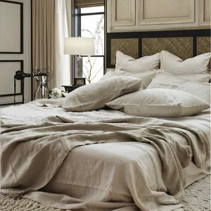 GOTS  Biodegradable 100% Pure Organic Stone Washed French Flax Linen Bed Fitted Sheets Duvet Cover Bedding Set